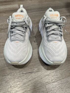 Hoka Bondi 8 Running Shoes - Light Gray with Peach Logos Size 8 Women